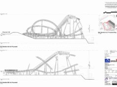 LEGOLAND Windsor Submits Plans for New Coaster to Replace Viking River Splash Architectural drawing of a roller coaster (Cheetah Hill) with site plan inset, titled CLD Section AA As Proposed; includes scale 1:100 and labels for site sections at Legoland Windsor