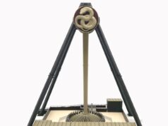 The £250 Aviktas Gyroswing Model That Collectors Will Love Three‑legged mechanical sculpture with a circular knot at the top and a central column, on a display base labeled AVIKTAS.