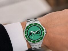The Exclusive Aviktas Watch Collection Has Arrived Stainless steel dive-style wristwatch with a green dial and green bezel on a man's wrist.