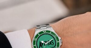 The Exclusive Aviktas Watch Collection Has Arrived Stainless steel dive-style wristwatch with a green dial and green bezel on a man's wrist.
