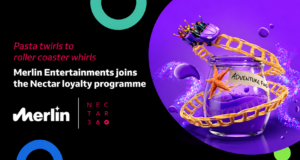 Merlin Entertainments Partners with Sainsbury’s Nectar360 to Offer Families Bigger Savings on UK Attractions Banner announcing Merlin Entertainments joining the Nectar loyalty programme; left text, right purple adventure-themed jar.
