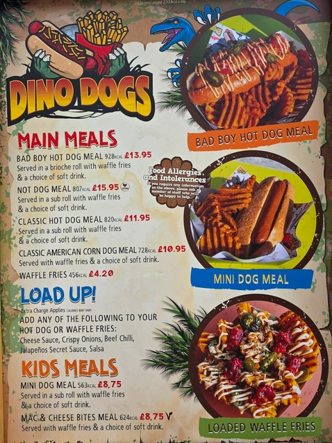 Dino Dogs Menu at Paultons Park