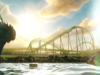 Serpent’s Curse Announced for 2027 at Paultons Park Wide fantasy landscape featuring a bright yellow roller coaster looping over rocky terrain with a dragon statue silhouette on the left and water in the foreground.