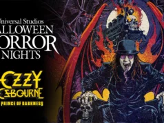 Universal Reveals Ozzy Osbourne Haunted House for Halloween Horror Nights 2026 Poster advertising Universal Studios Halloween Horror Nights, featuring a skeletal, flaming figure and bold white text.